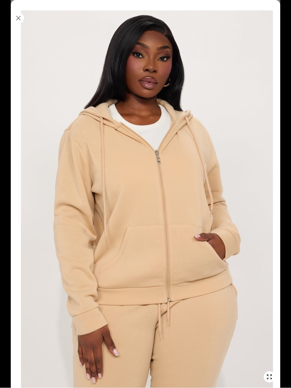 Fashion Nova Classic Zip Hoodie in Beige